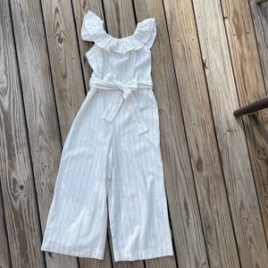 Ladies P/S cotton pantsuit NWOT by For Cynthia. Gorgeous cream with dark stripes